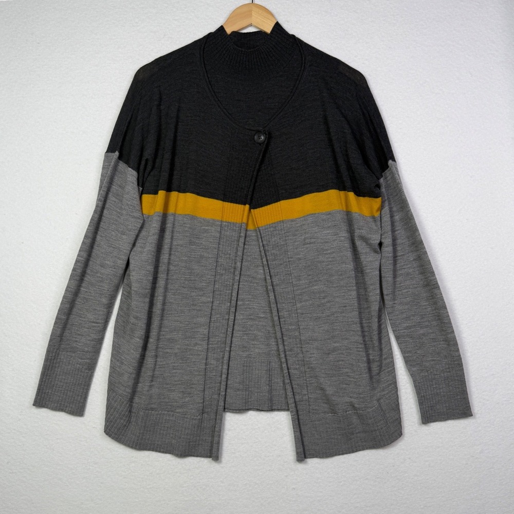 Pendleton Womens Medium 2 Piece Cardigan Sweater Vest Set Gray Mustard Striped